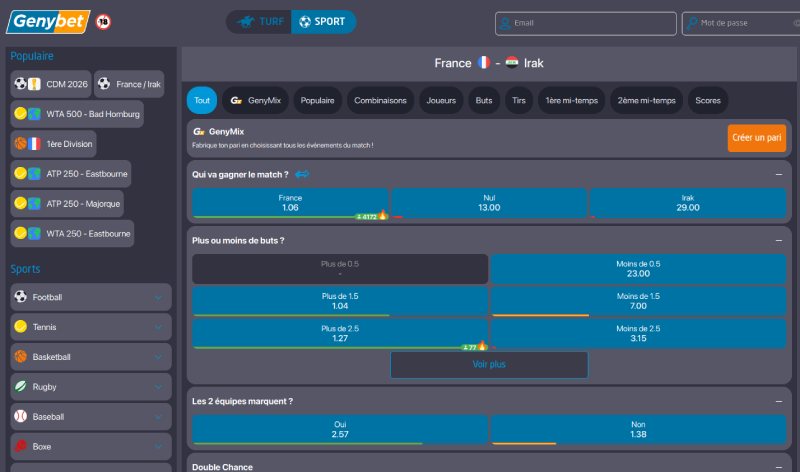 genybet paris sportifs interface