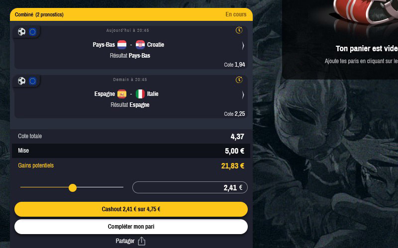 winamax cash out freebet